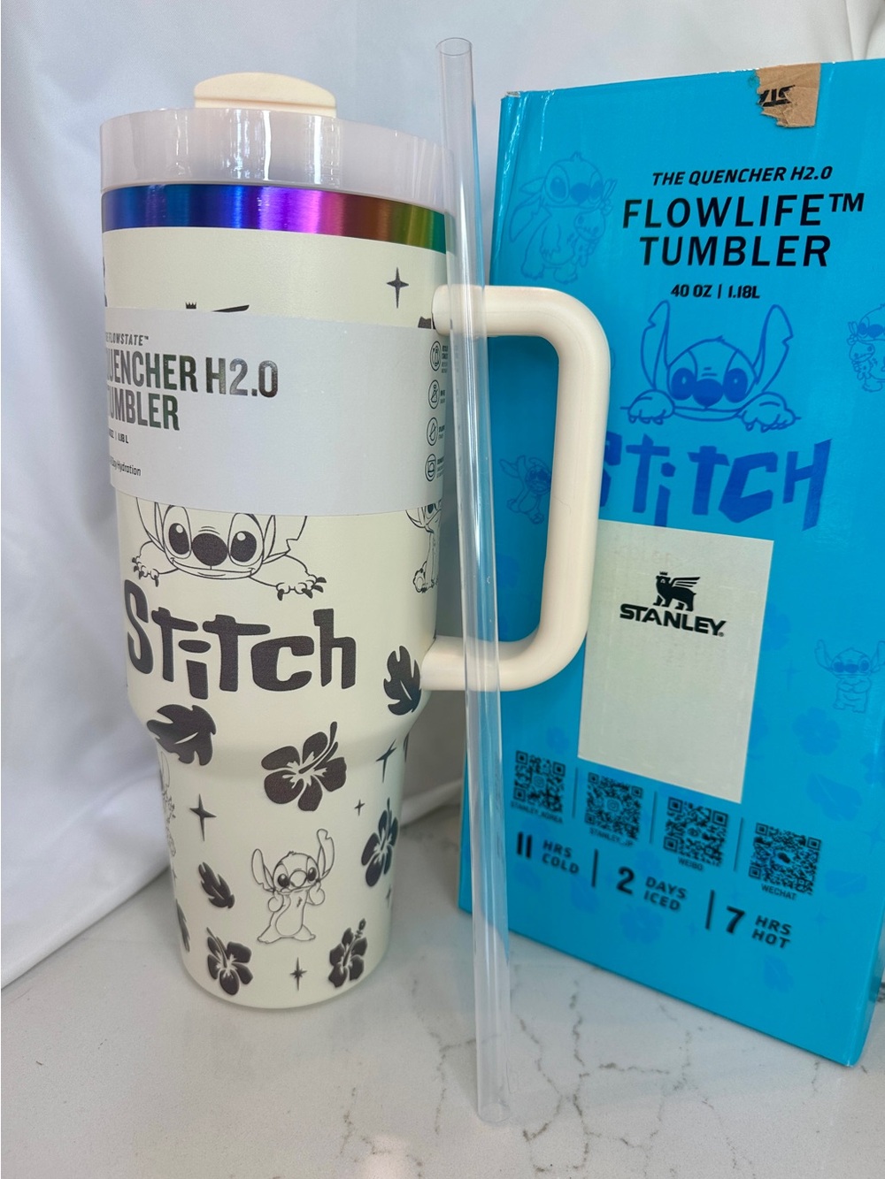 Stitch Stanley 40oz Tumbler Ohana Means Family Cream Neutral Aesthetic Cup NWT